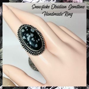 Stunning Snowflake Obsidian Gemstone Handmade Halo Ring